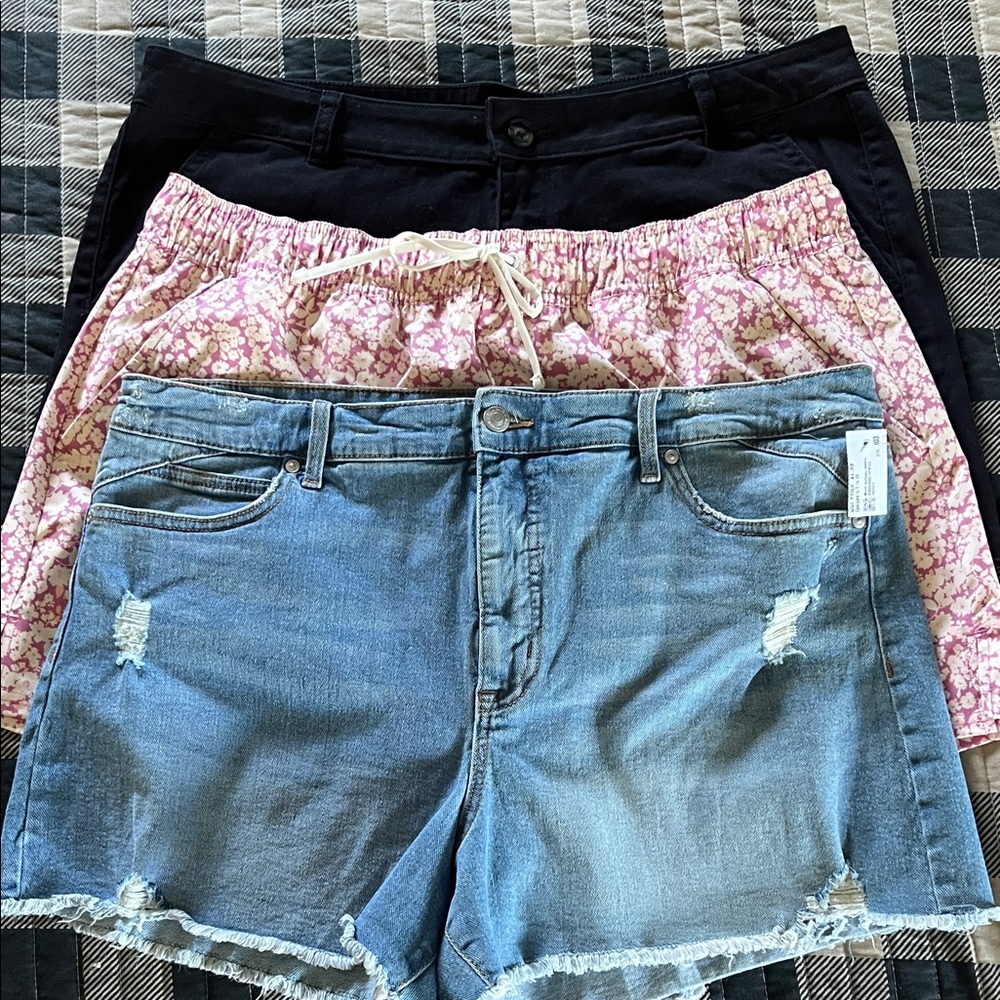Universal Thread Women's Jean, Pink Floral, and Black Shorts